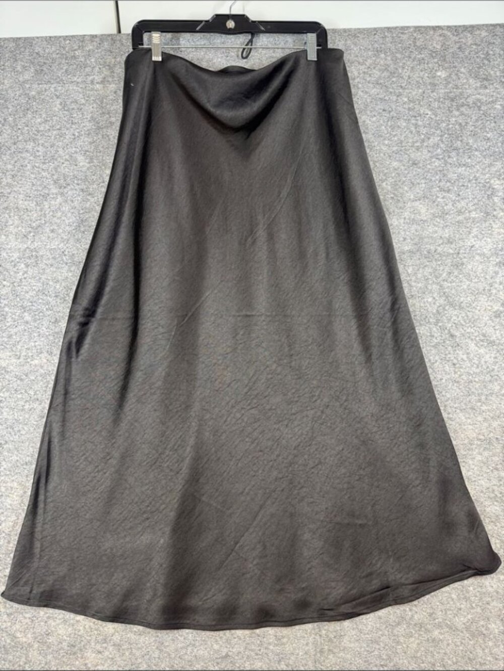 Maison d'Amelie Black Satin A Line Skirt XL Minimalist Slip Midi Festival Chic - Picture 9 of 12